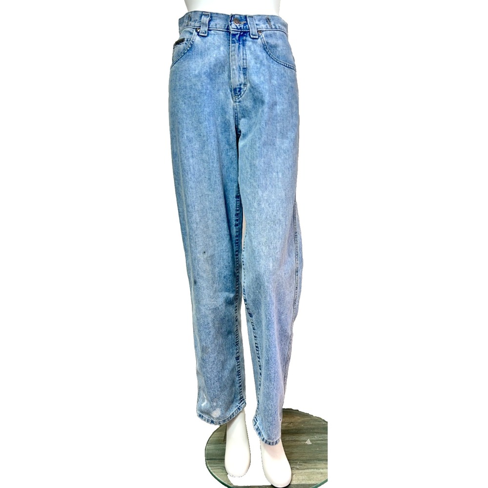 VTG 90s Riveted Lee Cinch Back Jeans High Waisted Light Blue Tapered Mom 26" 32"